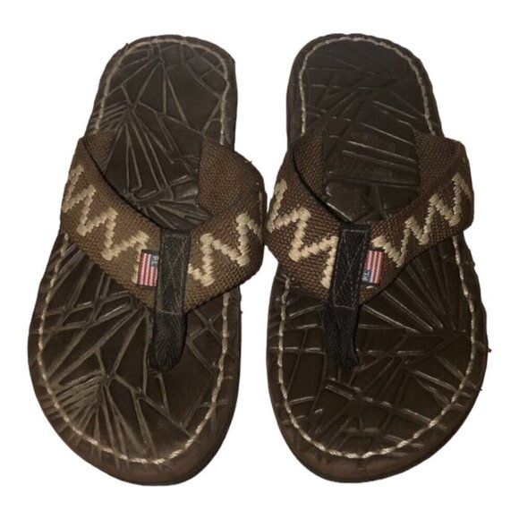 RALPH LAUREN Flip Flop Sandals Men's Size 6 Brown Flag Tag - Picture 1 of 13
